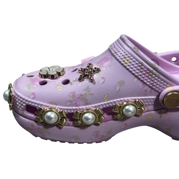 NWT LoveShackFancy Crocs Classic Platform Floral Clog Pink Coquette Pearl Size 5 - Picture 4 of 7